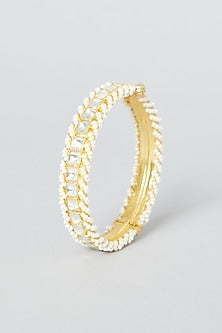 Gold Finish Bangles With Kundan Polki (Set of 2)