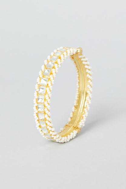 Gold Finish Bangles With Kundan Polki (Set of 2)