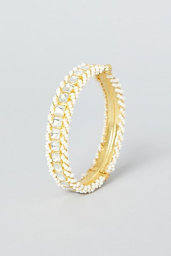 Gold Finish Bangles With Kundan Polki (Set of 2)