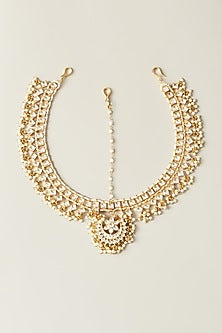Gold Plated White Kundan Mathapatti