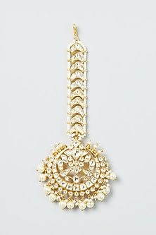 Gold Finish Maang Tikka With Kundan Polki