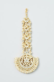 Gold Finish Alloy Maang Tikka With Kundan Polki