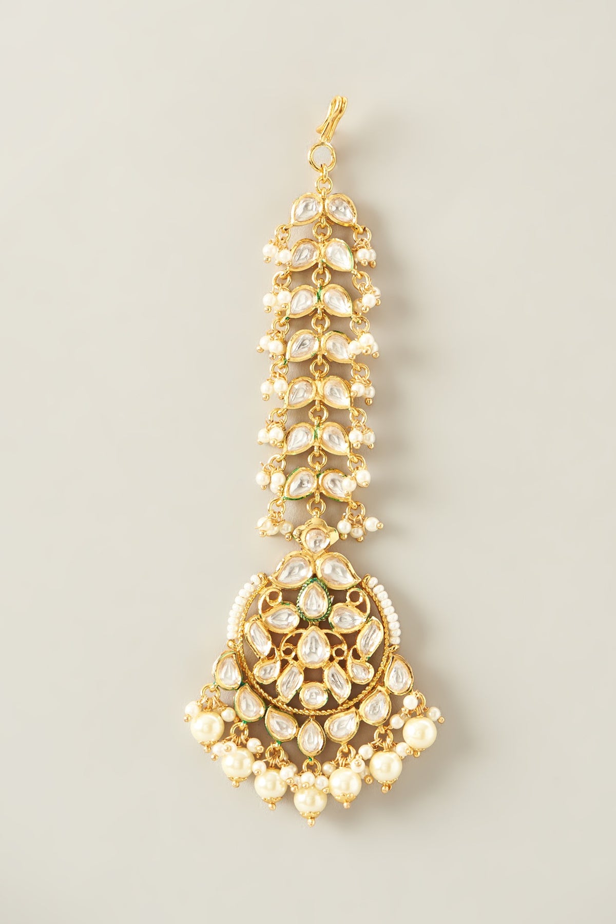 Gold Plated Maangtikka With White Kundan
