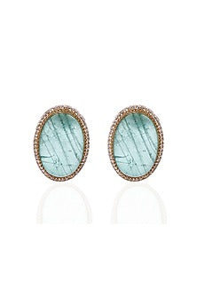 Gold Plated Jade Mint Stone Stud Earrings
