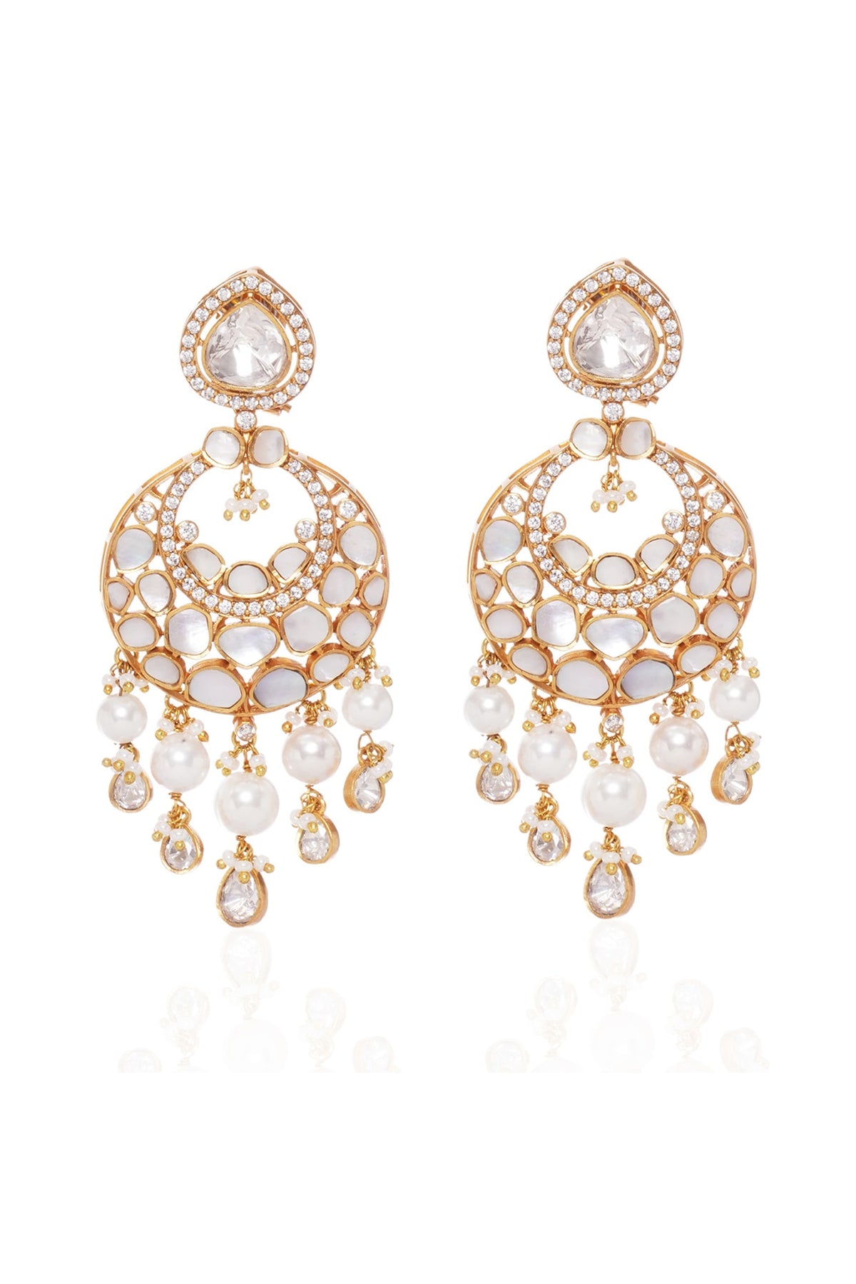 Gold Plated Pearl Chandbali Earrings