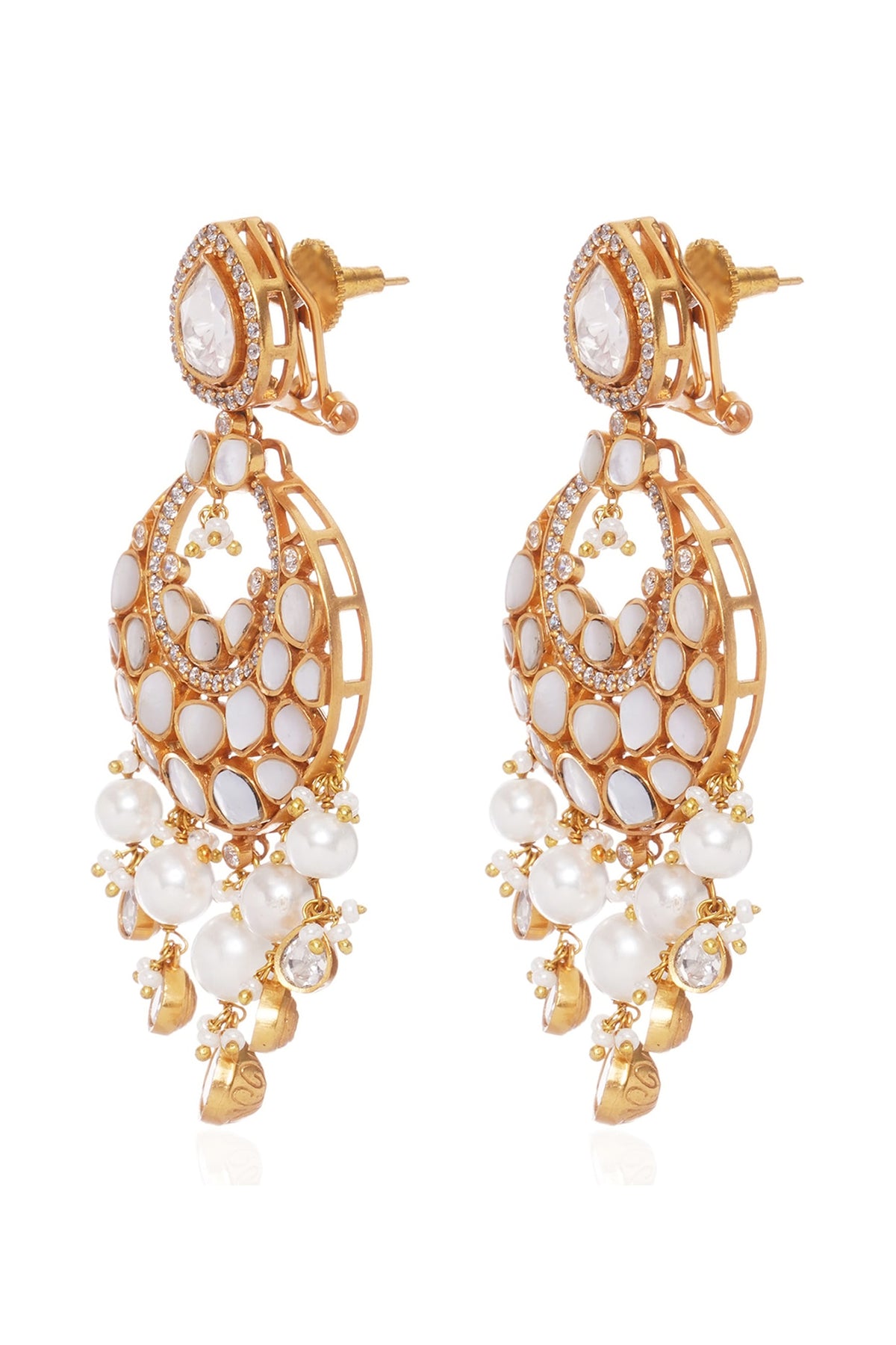 Gold Plated Pearl Chandbali Earrings