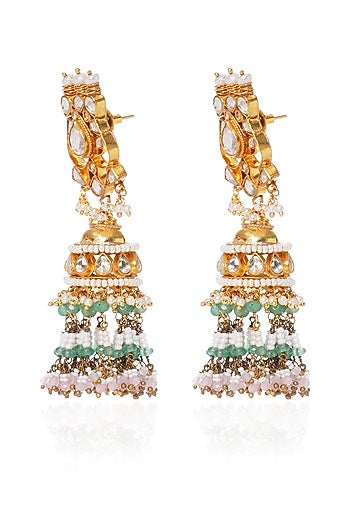 Gold Plated Green Onyx & Pearl Jhumka Earrings