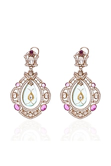 Gold Plated Red & Green Dangler Earrings