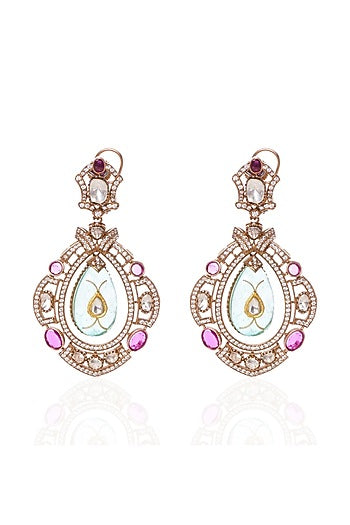 Gold Plated Red & Green Dangler Earrings