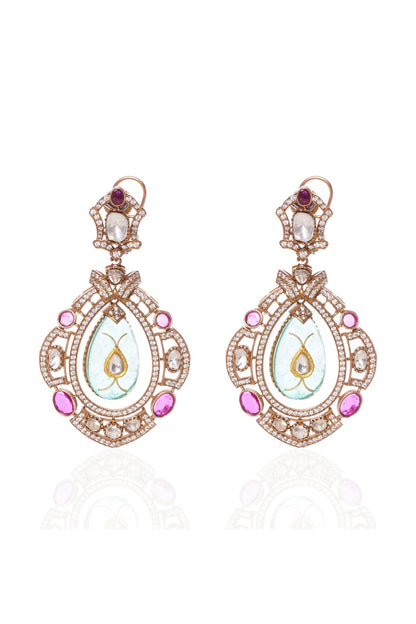Gold Plated Red & Green Dangler Earrings