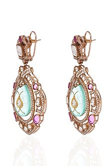 Gold Plated Red & Green Dangler Earrings