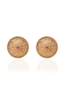 Gold Plated Red Stone Stud Earrings