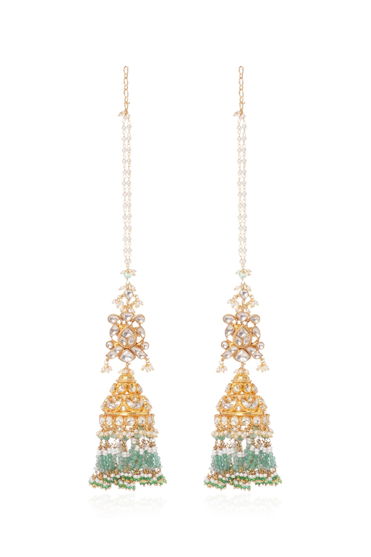 Gold Plated Green Onyx & Pearl Jhumka Earrings