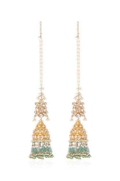 Gold Plated Green Onyx & Pearl Jhumka Earrings