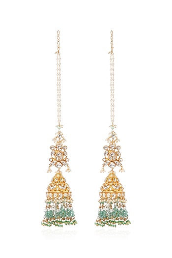 Gold Plated Green Onyx & Pearl Jhumka Earrings