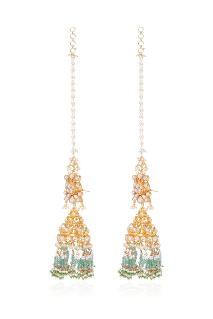 Gold Plated Green Onyx & Pearl Jhumka Earrings