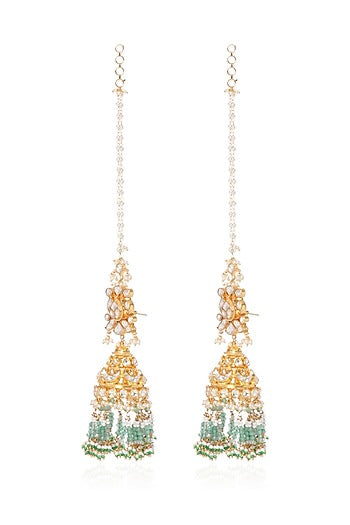 Gold Plated Green Onyx & Pearl Jhumka Earrings