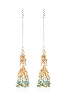 Gold Plated Green Onyx & Pearl Jhumka Earrings