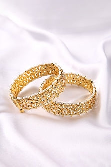 Gold Plated White Stone Bangles (Set Of 2)