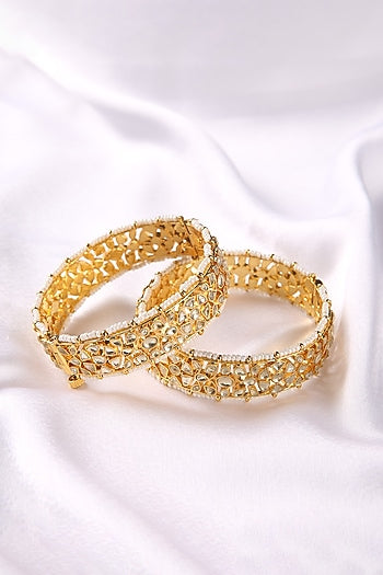 Gold Plated White Stone Bangles (Set Of 2)