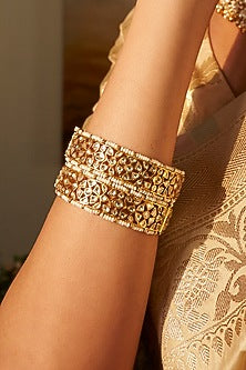 Gold Plated White Stone Bangles (Set Of 2)