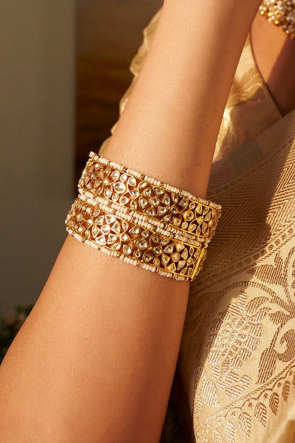 Gold Plated White Stone Bangles (Set Of 2)