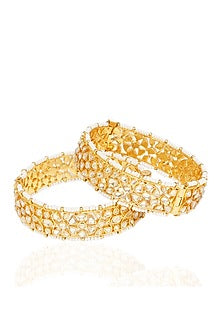 Gold Plated White Stone Bangles (Set Of 2)