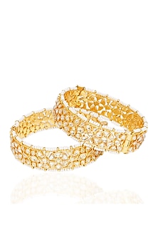 Gold Plated White Stone Bangles (Set Of 2)