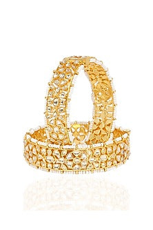 Gold Plated White Stone Bangles (Set Of 2)