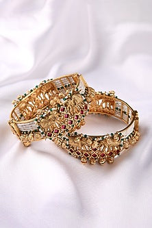 Gold Plated Red & Green Stone Bangles (Set Of 2)