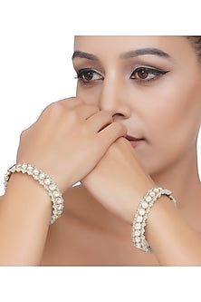 Gold Plated White Stone Bangles (Set Of 2)