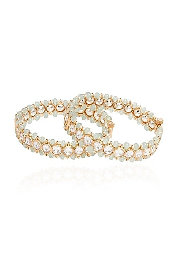 Gold Plated White Stone Bangles (Set Of 2)