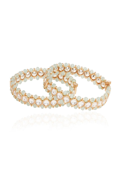 Gold Plated White Stone Bangles (Set Of 2)