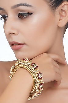 Gold Plated Red & Green Stone Bangles (Set Of 2)