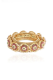 Gold Plated Red & Green Stone Bangles (Set Of 2)