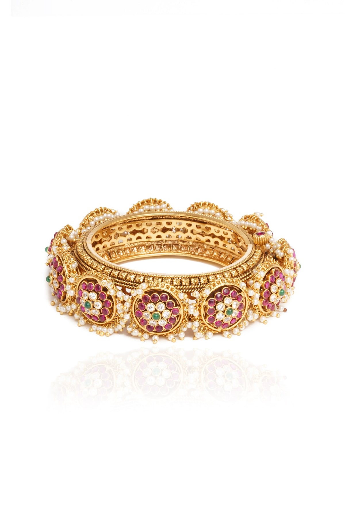 Gold Plated Red & Green Stone Bangles (Set Of 2)