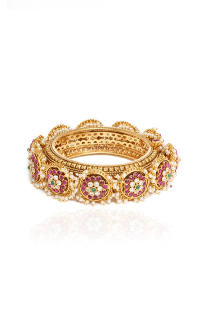 Gold Plated Red & Green Stone Bangles (Set Of 2)