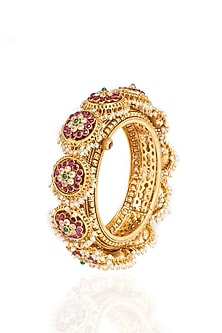 Gold Plated Red & Green Stone Bangles (Set Of 2)