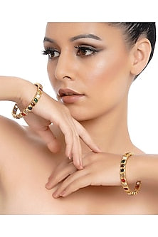 Gold Plated Navratna Stone Bangles (Set Of 2)