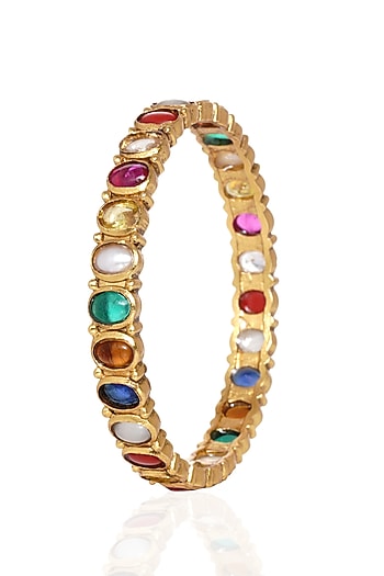 Gold Plated Navratna Stone Bangles (Set Of 2)