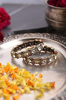 Gold Plated Red Stone Bangles (Set Of 2)