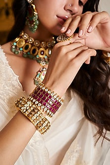 Gold Plated White & Gold Stone Bangles (Set Of 2)