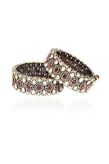 Gold Plated Red & White Stone Bangles (Set Of 2)