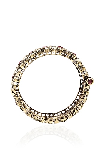 Gold Plated Red & White Stone Bangles (Set Of 2)