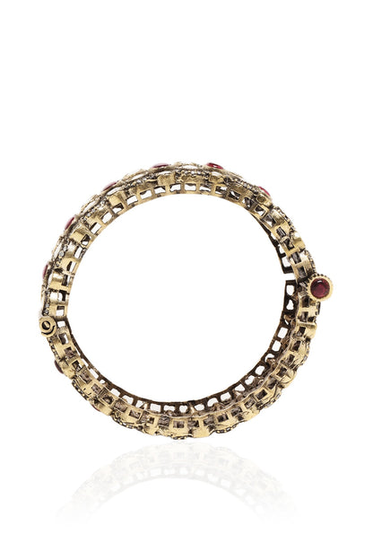 Gold Plated Red & White Stone Bangles (Set Of 2)