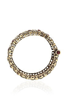 Gold Plated Red & White Stone Bangles (Set Of 2)