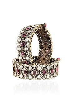 Gold Plated Red & White Stone Bangles (Set Of 2)