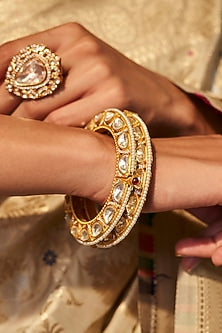Gold Plated Gold Stone Bangles (Set Of 2)