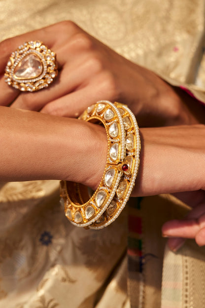 Gold Plated Gold Stone Bangles (Set Of 2)