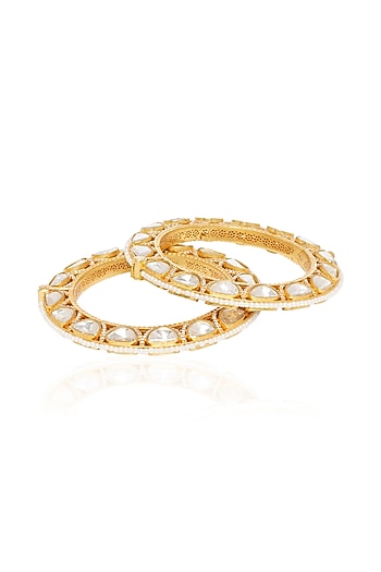 Gold Plated Gold Stone Bangles (Set Of 2)